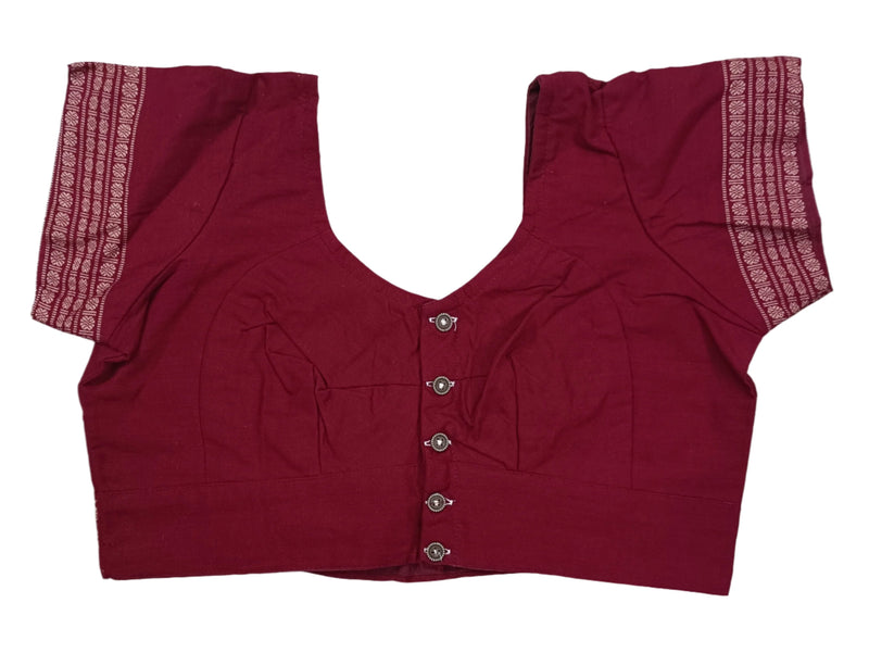 Sambalpuri readymade cotton blouse, Color - Maroon, Size - 28, 32