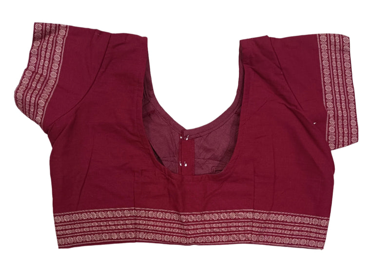 Sambalpuri readymade cotton blouse, Color - Maroon, Size - 28, 32