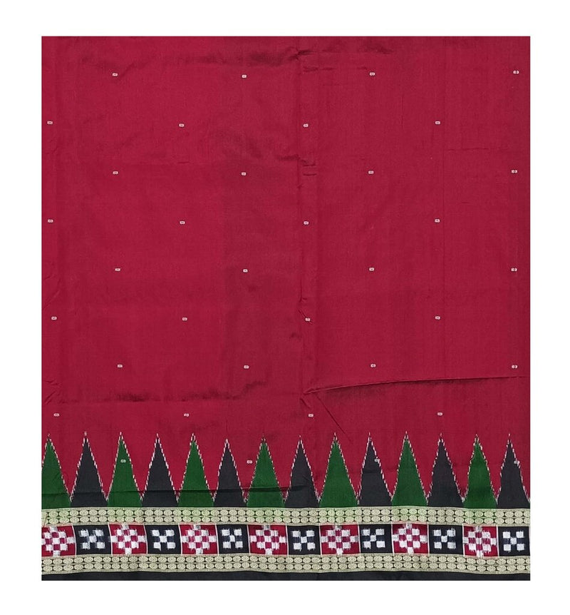 Pasapali boarder design Bomkai Silk Unstitched Blouse Piece,  Color : Maroon, Options :1 mtr