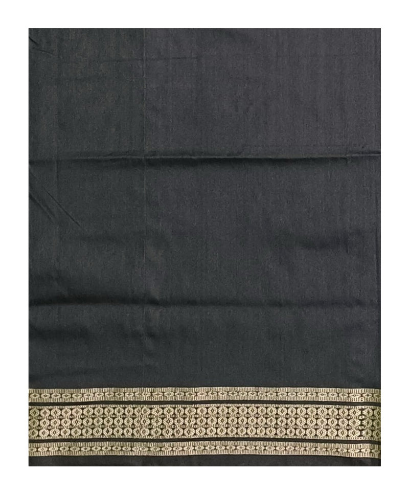 Sambalpuri Unstitched silk blouse piece, Color - Black, Options : 1 mtr