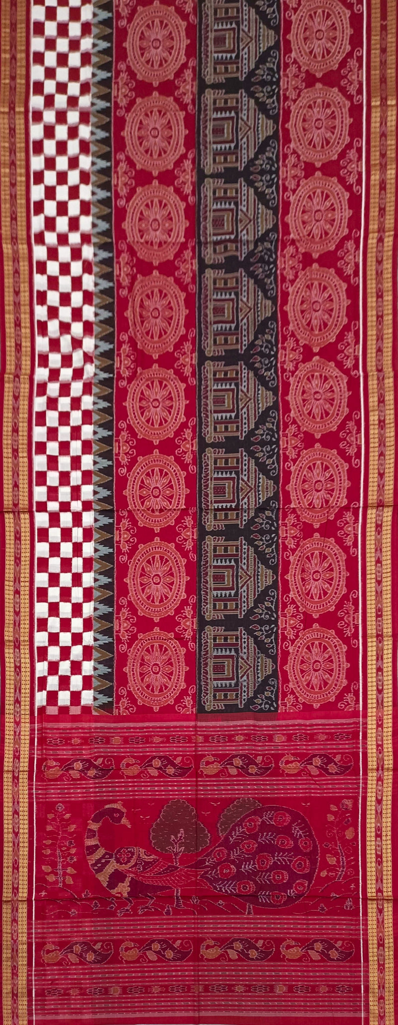 Konark temple and wheel design Sambalpuri cotton saree with blouse piece