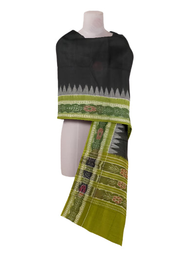 Sambalpuri cotton Dupatta, black and mehendi green color combination