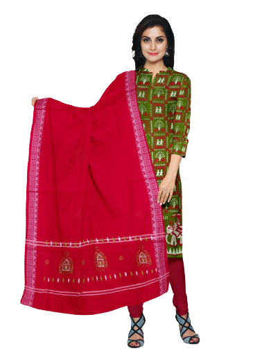 Terracotta design Embroidery work unstitched cotton dress material set