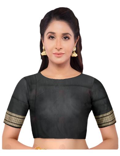 Sambalpuri Unstitched silk blouse piece, Color - Black, Options : 1 mtr