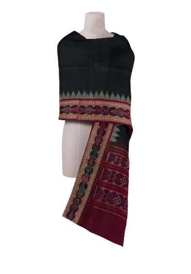 Sambalpuri Cotton Dupatta, black and maroon color combination