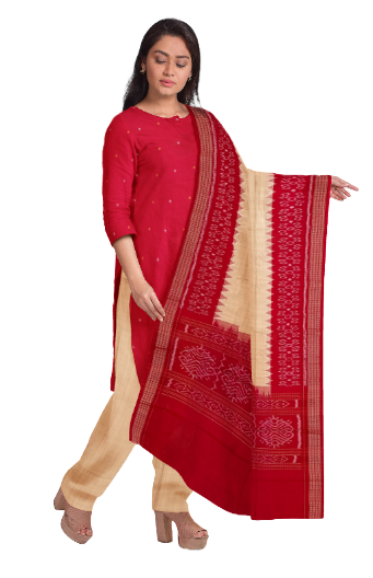 Exquisite Sambalpuri Silk Bapta Dress Material set, Red color base