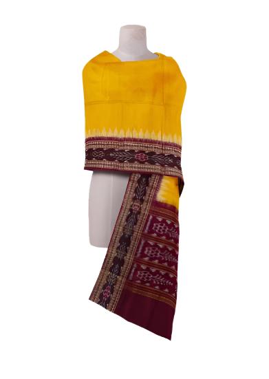 Sambalpuri Cotton Dupatta, Yellow and maroon colors combination