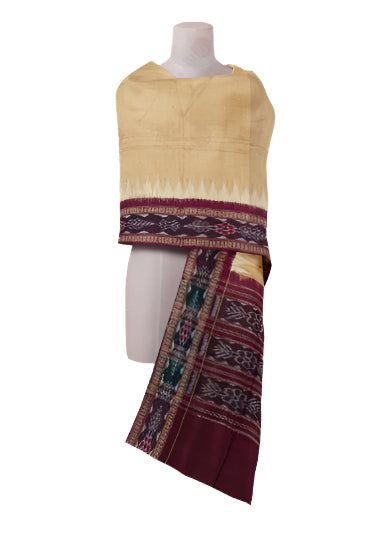 Beautiful Handloom Cotton Dupatta, Light Peach(Matha color) and maroon colors combination