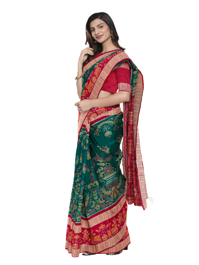 Flower pot design Sambalpuri cotton saree with blouse piece