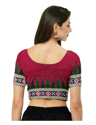 Pasapali boarder design Bomkai Silk Unstitched Blouse Piece,  Color : Maroon, Options :1 mtr