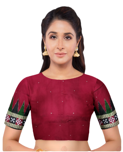 Pasapali boarder design Bomkai Silk Unstitched Blouse Piece,  Color : Maroon, Options :1 mtr