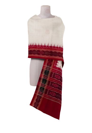 Sambalpuri Cotton dupatta, White and red colors combination